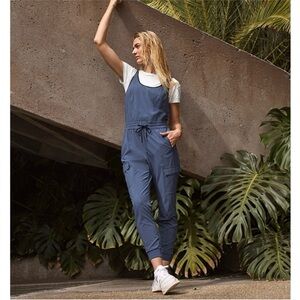Athleta Unbound Jumpsuit Cargo Blue Relaxed Sleeveless Stretchy Loose Sz Large T